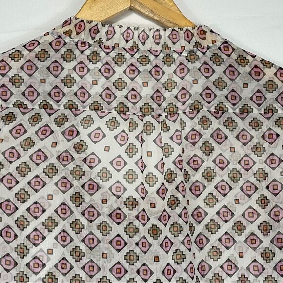 Fossil Pink & White Pleated Sheer Women's Blouse - Picture 7 of 9